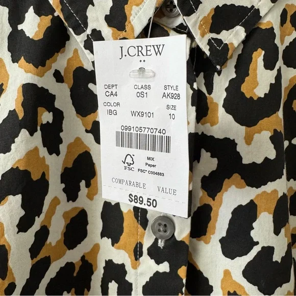 J.Crew Factory Leopard Print Tie Waist Shirt Dress Cotton Poplin Size 10 NEW - Picture 7 of 12